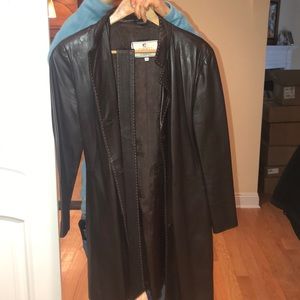 Brown leather jacket with belt custom made from